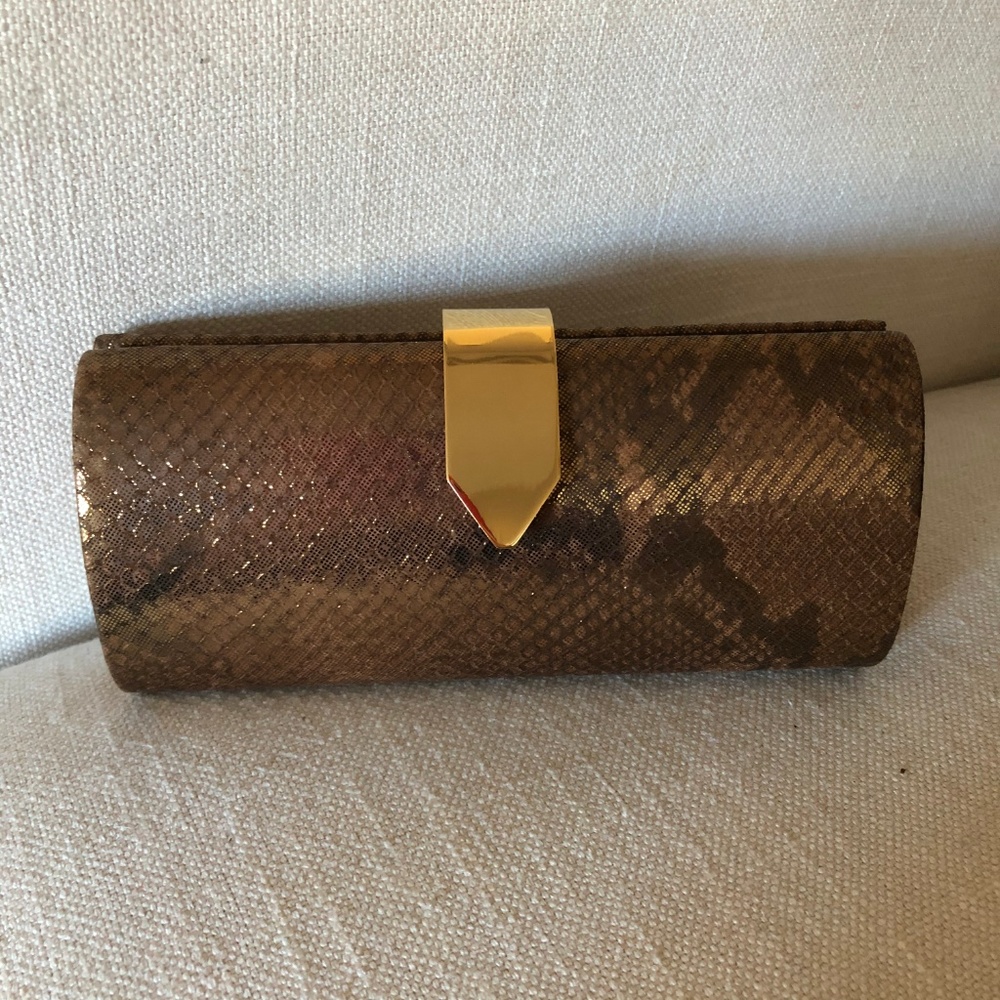 Banana Republic Bronze and Gold Snakeskin Clutch